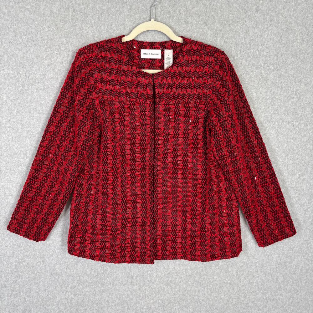 Alfred Dunner Blazer 10 Red Open Textured Sequin Shimmer Formal Party Granny